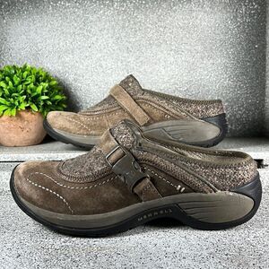 Merrell Encore Side Step Stone Leather Wool Clogs Shoes Mules Size 6